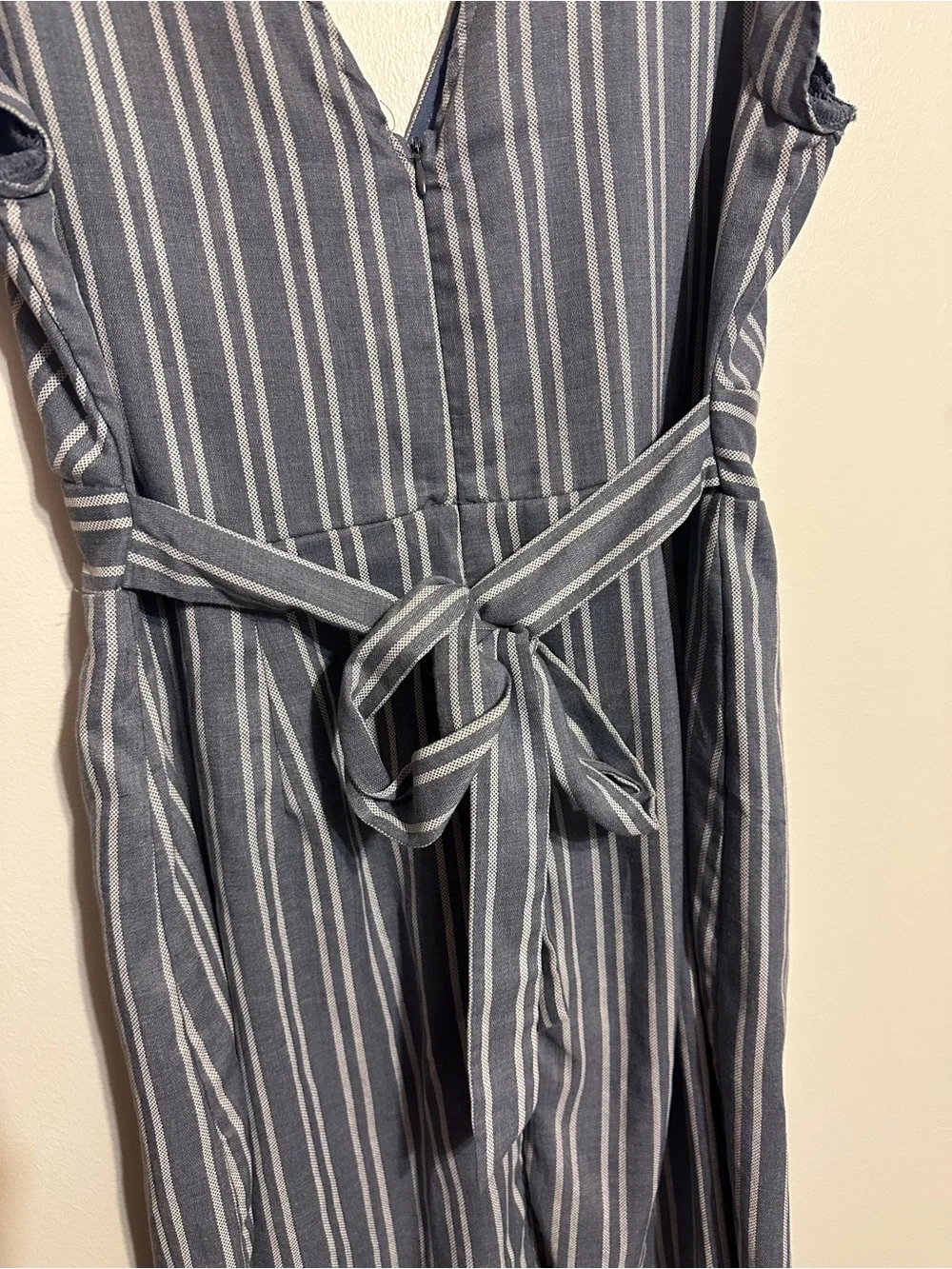 She + Sky Blue and White Striped V-Neck Mini Dress